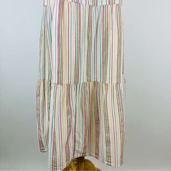 Madewell Button Back Tiered Rainbow Stripe Dress Size 4 Tall - Picture 4 of 11
